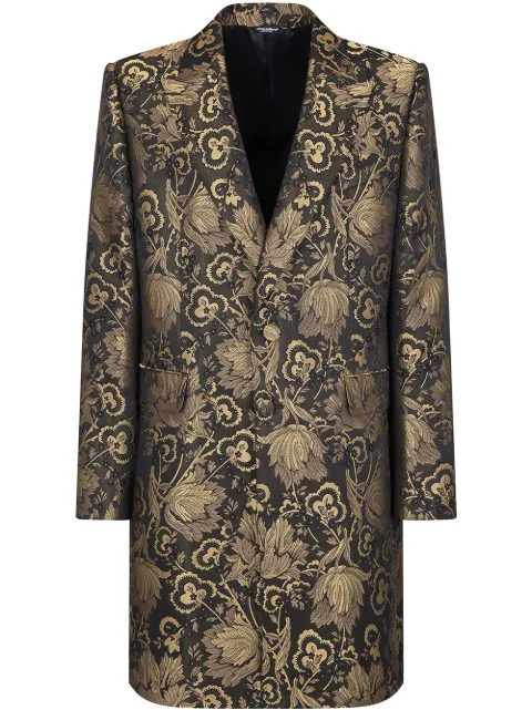 Dolce & Gabbana floral-jacquard lamé single-breasted coat
