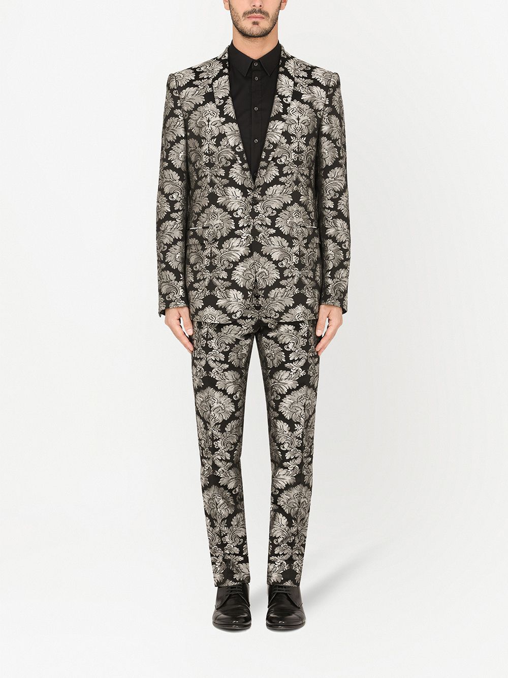 Dolce & Gabbana Martini-fit floral-jacquard single-breasted suit - Black