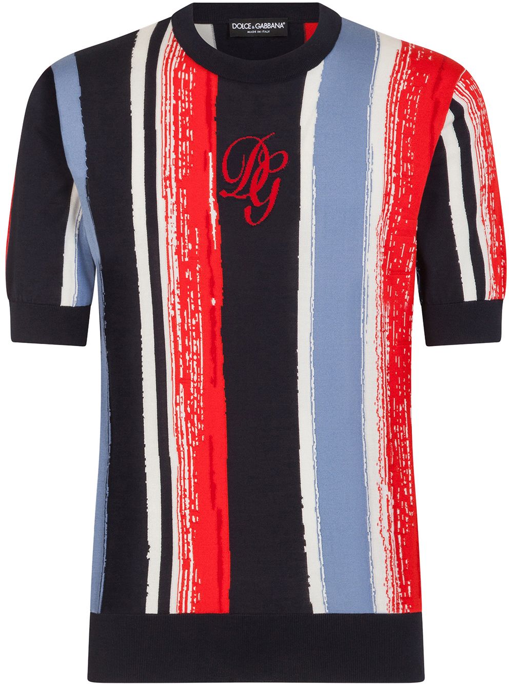 Dolce & Gabbana Striped Silk T-shirt In Blue