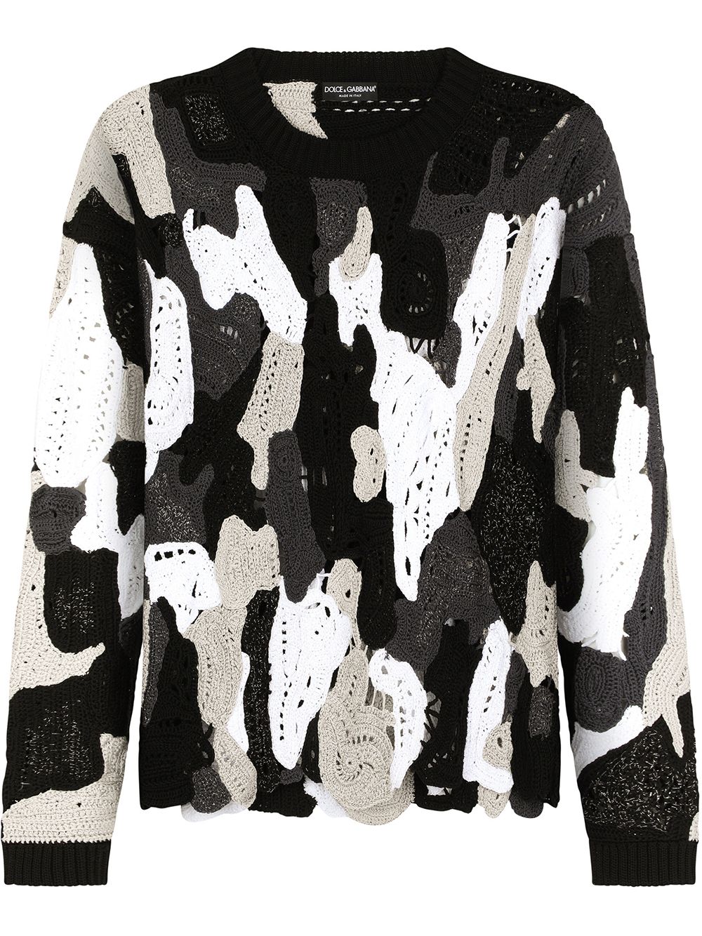 Dolce & Gabbana Camouflage-effect Cotton Round-neck Sweater In Black