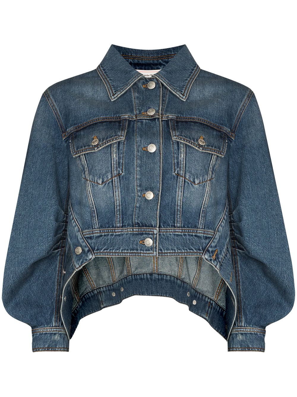 Shop Alexander Mcqueen Curved-hem Denim Jacket In Blue