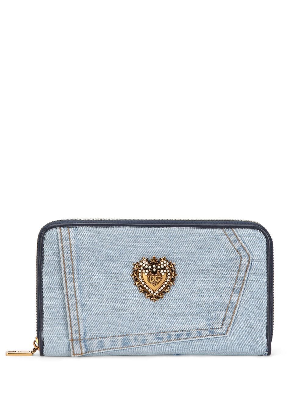 Dolce & Gabbana Devotion Denim Wallet In Blue