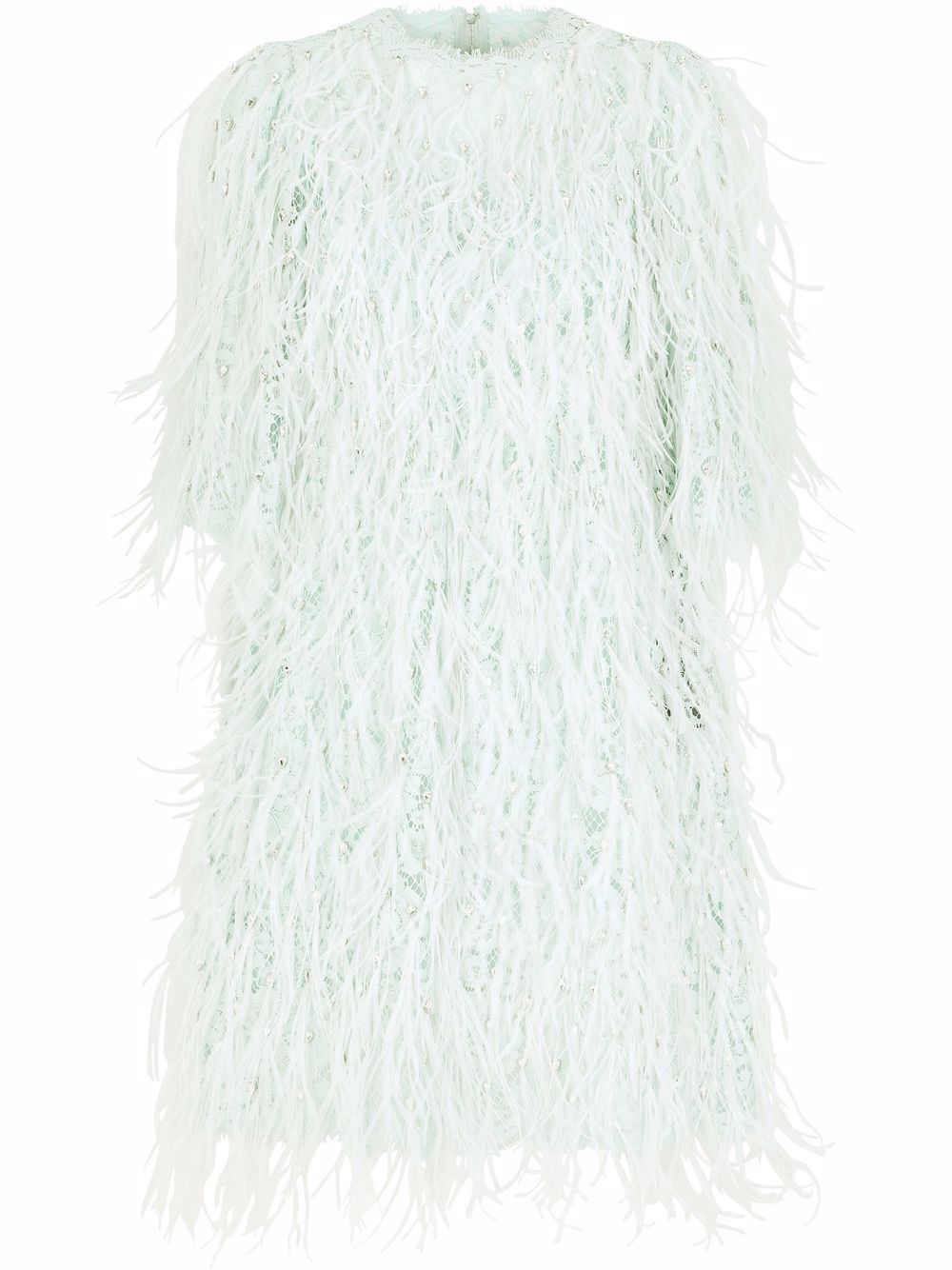 

Dolce & Gabbana feathered three-quarter length sleeve dress - Blue