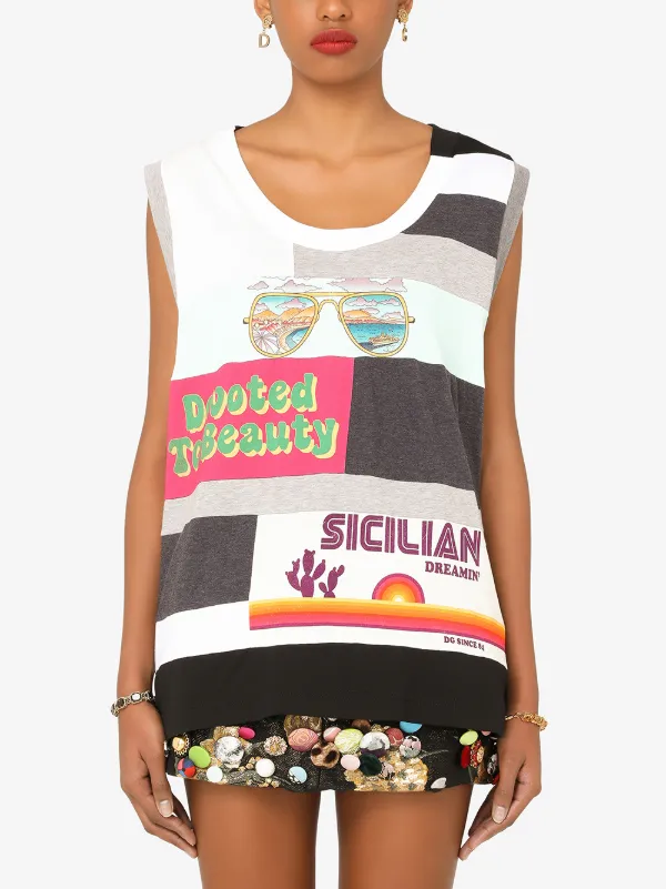 Dolce & Gabbana mix-print Tank Top | Neutrals | FARFETCH