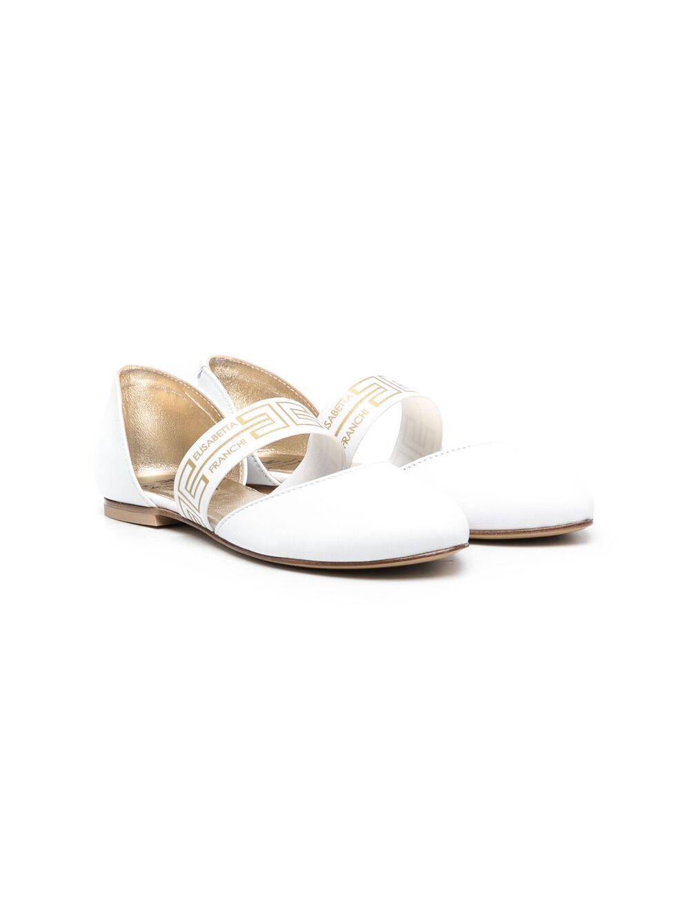 Elisabetta Franchi La Mia Bambina Teen Logo-print Strap Ballerina Shoes In White