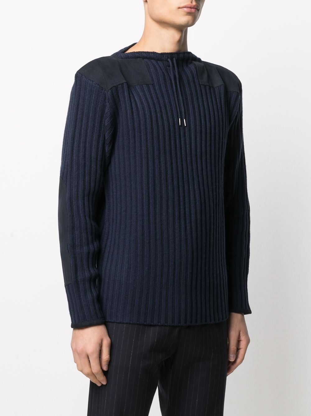 Shop N•peal Drawstring-neck Ribbed Sweater In Blue