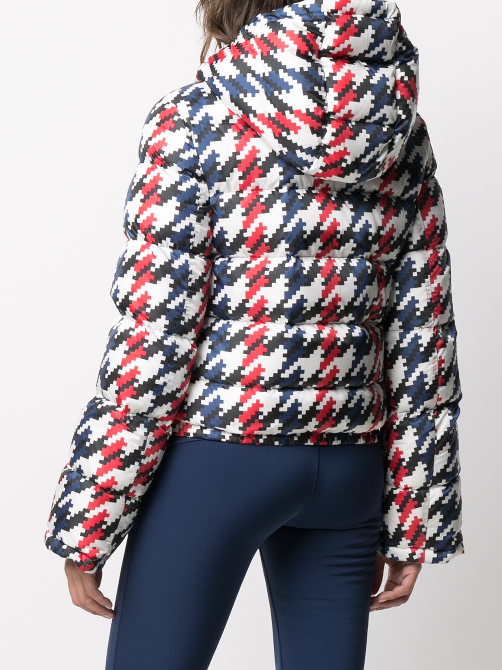 Shop Perfect Moment Houndstooth-print Hooded Puffer Jacket In Blue