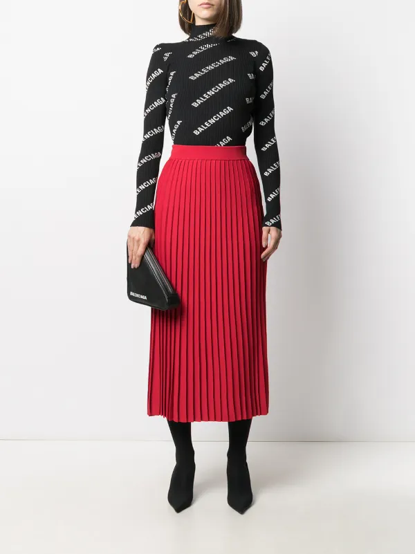 Balenciaga Pleated Midi Skirt | Red | FARFETCH