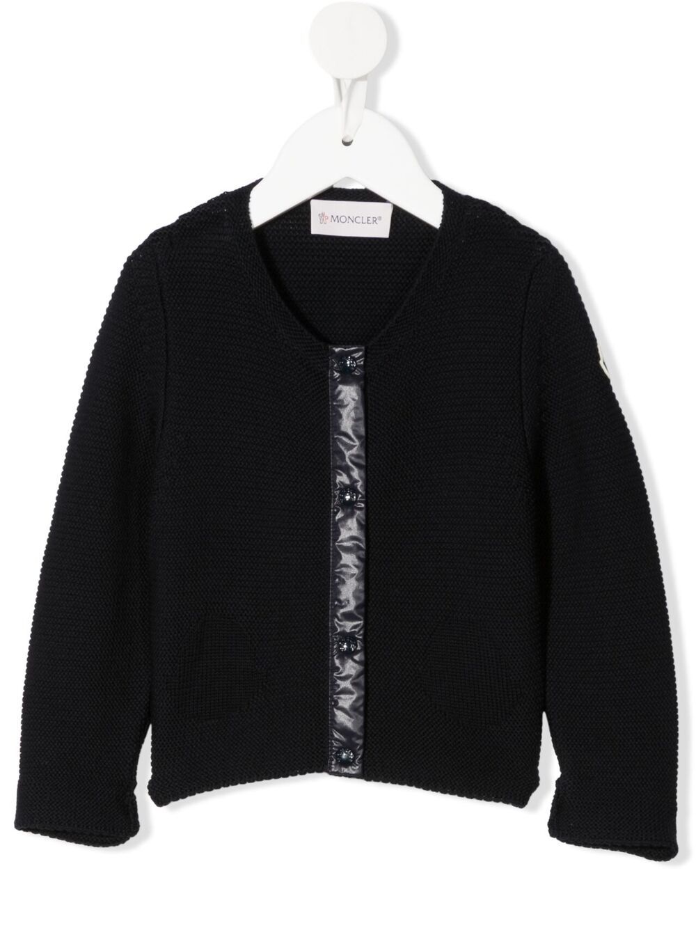 Moncler Babies' Purl-knit Contrast-trim Cardigan In 蓝色