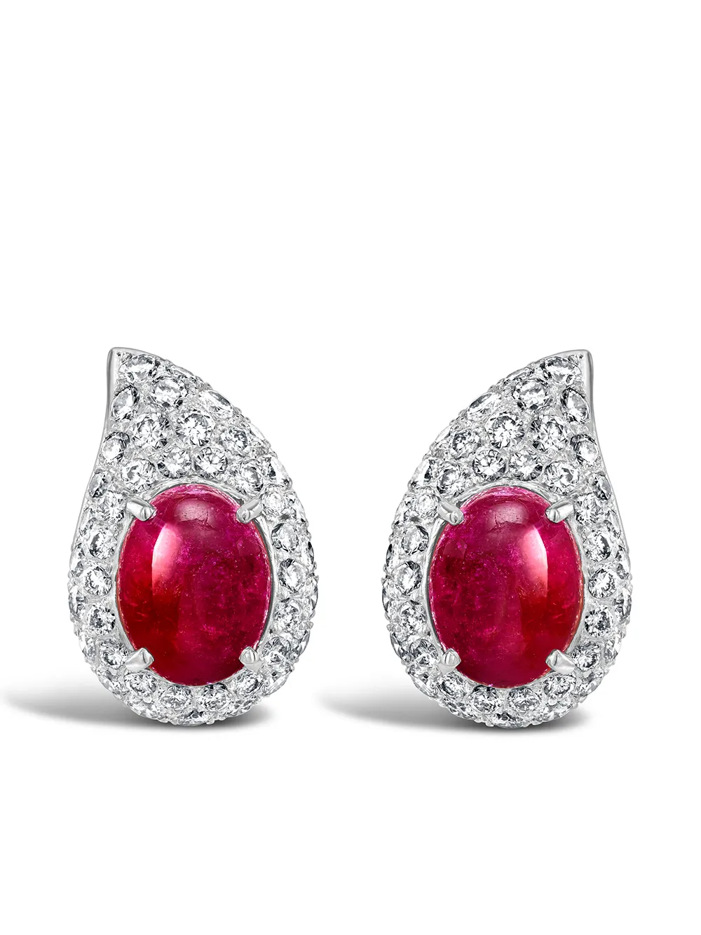 Pre-owned Cartier 1961  18kt White Gold Ruby And Diamond Stud Earrings In Silver