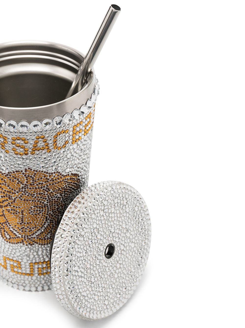 Shop Versace Home Medusa Crystal-embellished Travel Cup In Silver