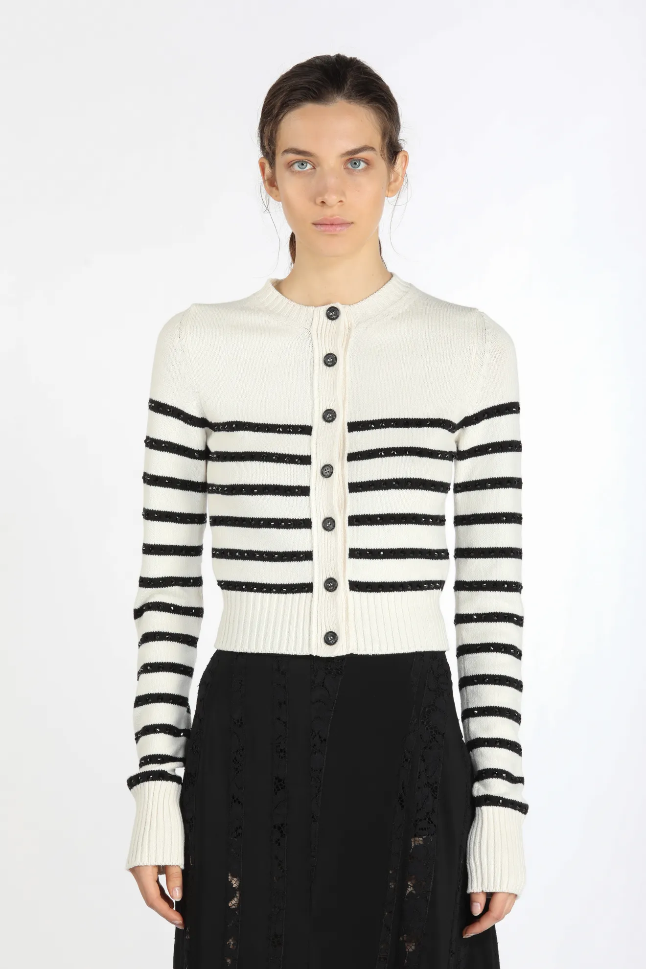 Crystal-Embellished Striped Cardigan in 