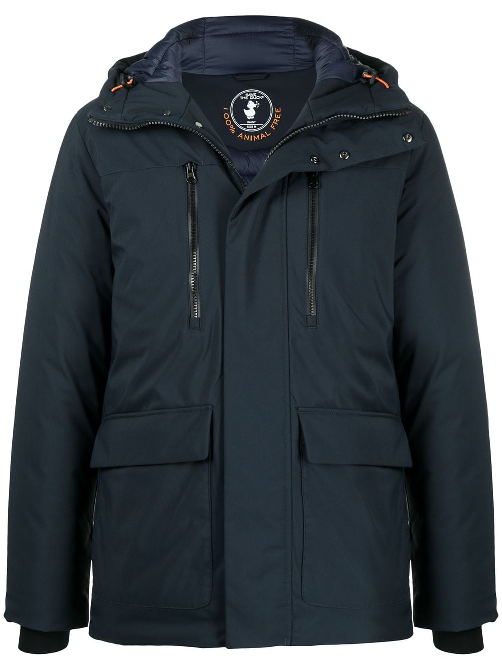 Save The Duck Zip-up Hooded Padded Coat In Blue