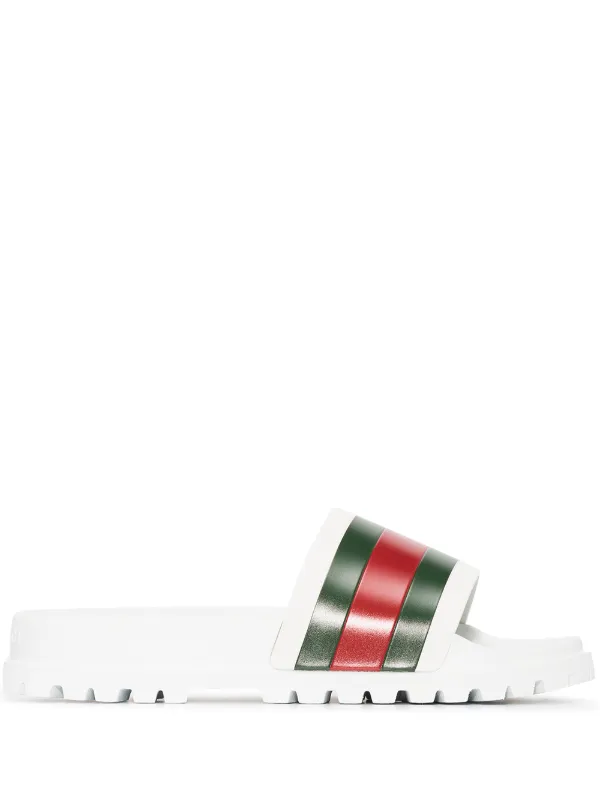 white gucci web slides