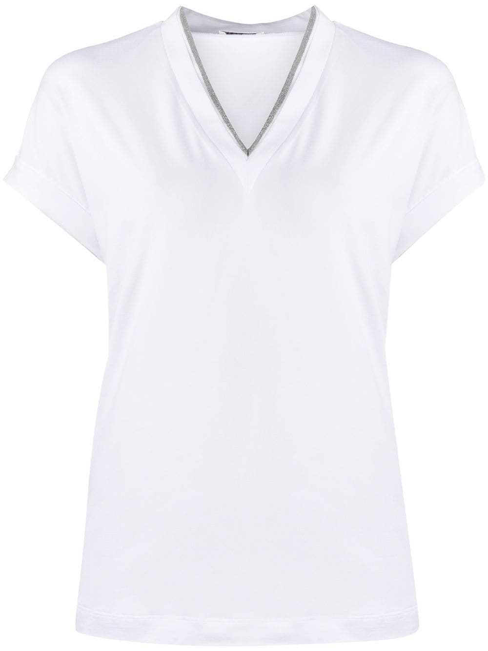 Brunello Cucinelli Silvery Trim V-neck T-shirt In White