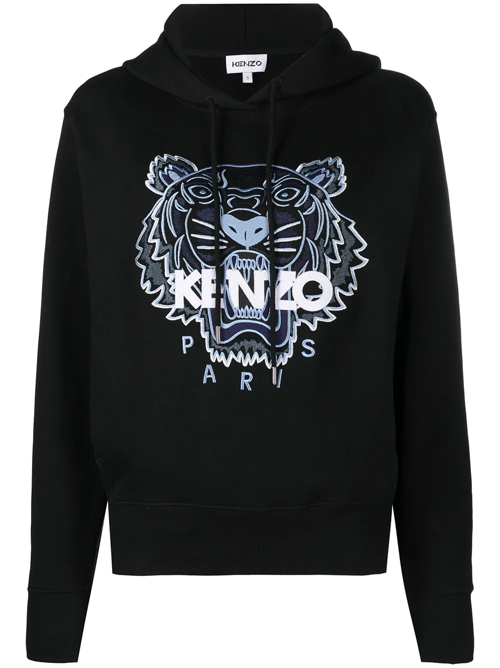 Kenzo Tiger Logo Cotton Hoodie In Black
