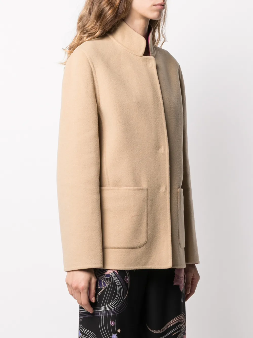 Alberta Ferretti Short Reversible Virgin Wool-blend Coat In Neutral
