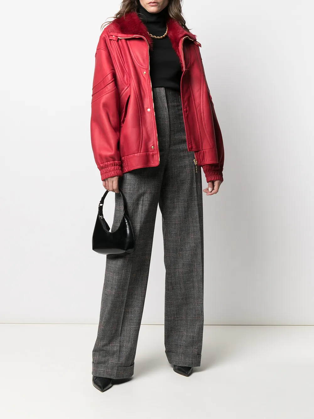 Alberta Ferretti shearling-trim bomber jacket | Leather Jackets | Image 2