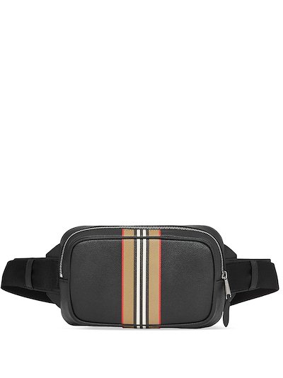 Burberry Icon stripe print leather bum bag black | MODES