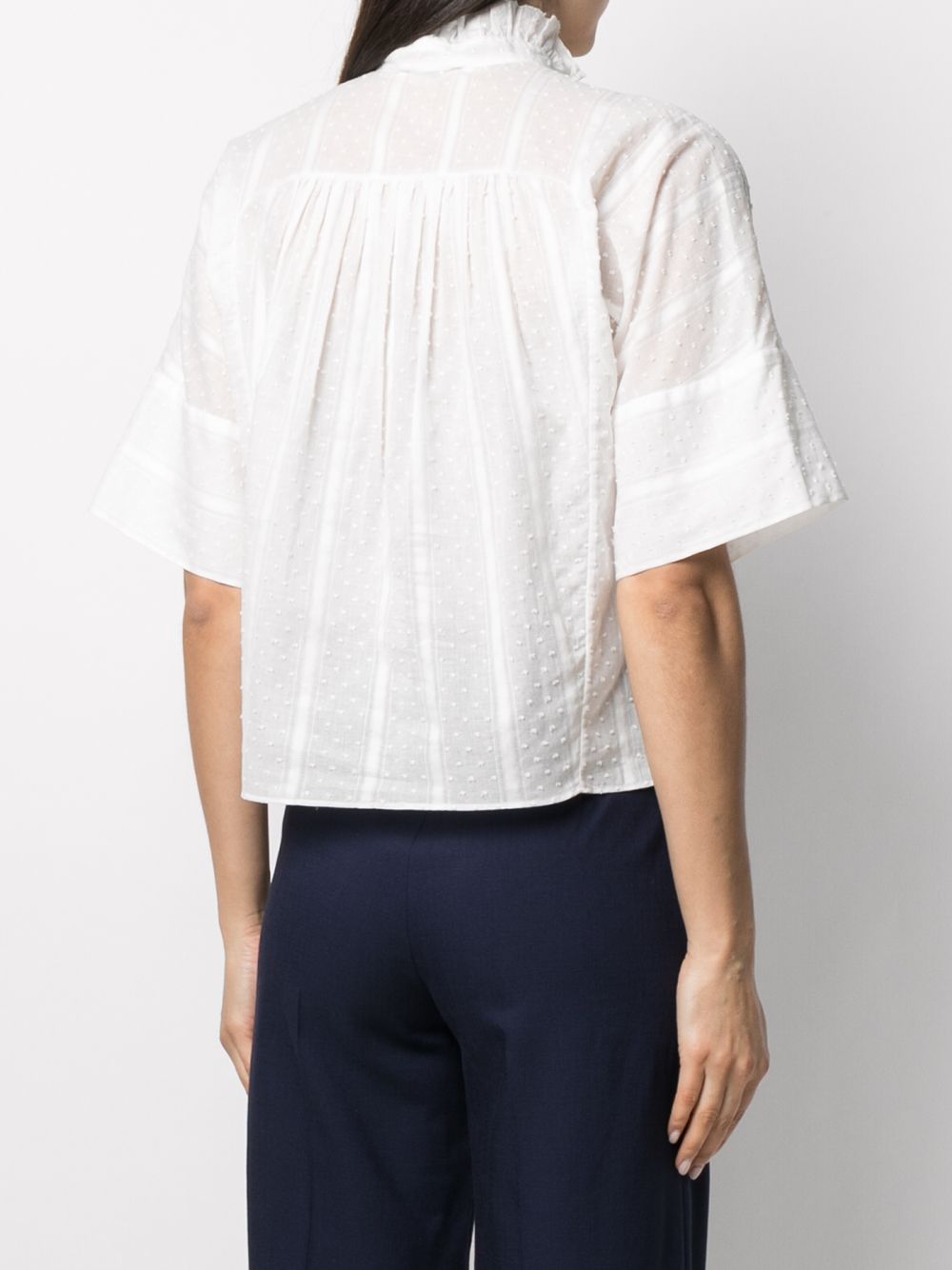 фото Sandro paris блузка celeste с оборками и узором в мелкую точку