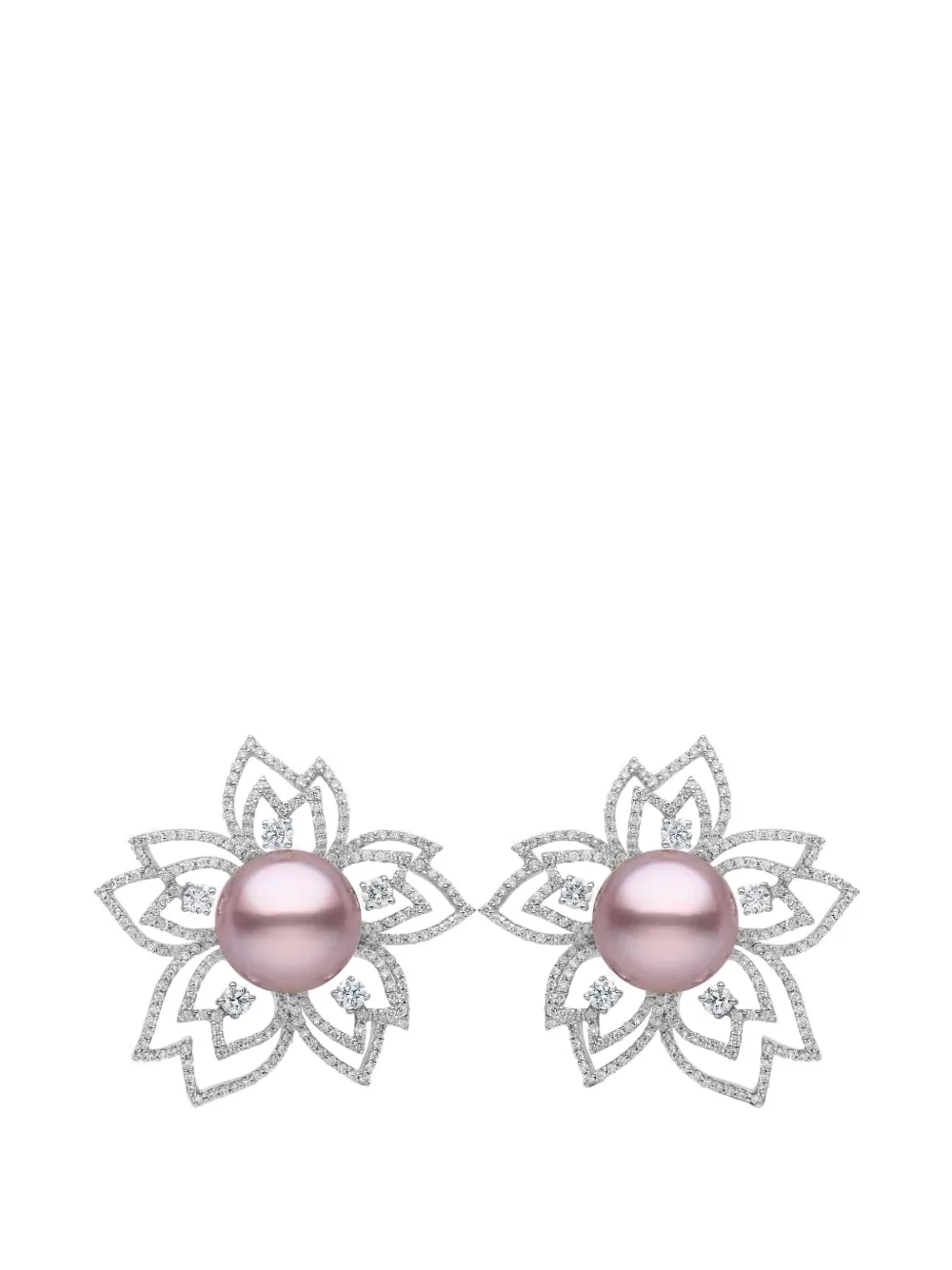 Yoko London Contessa 18kt gold pink freshwater pearl and diamond flower motif earrings - women - Diamond/18kt White Gold/Freshwater Pearl - OS -