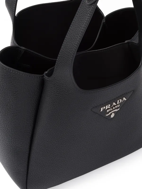 ★送料・関税込★PRADA★brushed logo tote bag★ Prada Brushed Black Small Tote Bag with Silver Logo 77870858