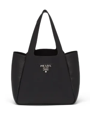 PRADA: sheepskin bag with logo - Black  Prada tote bags 1BG374 2EC9 online  at