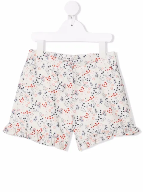Knot floral-print ruffle-hem shorts