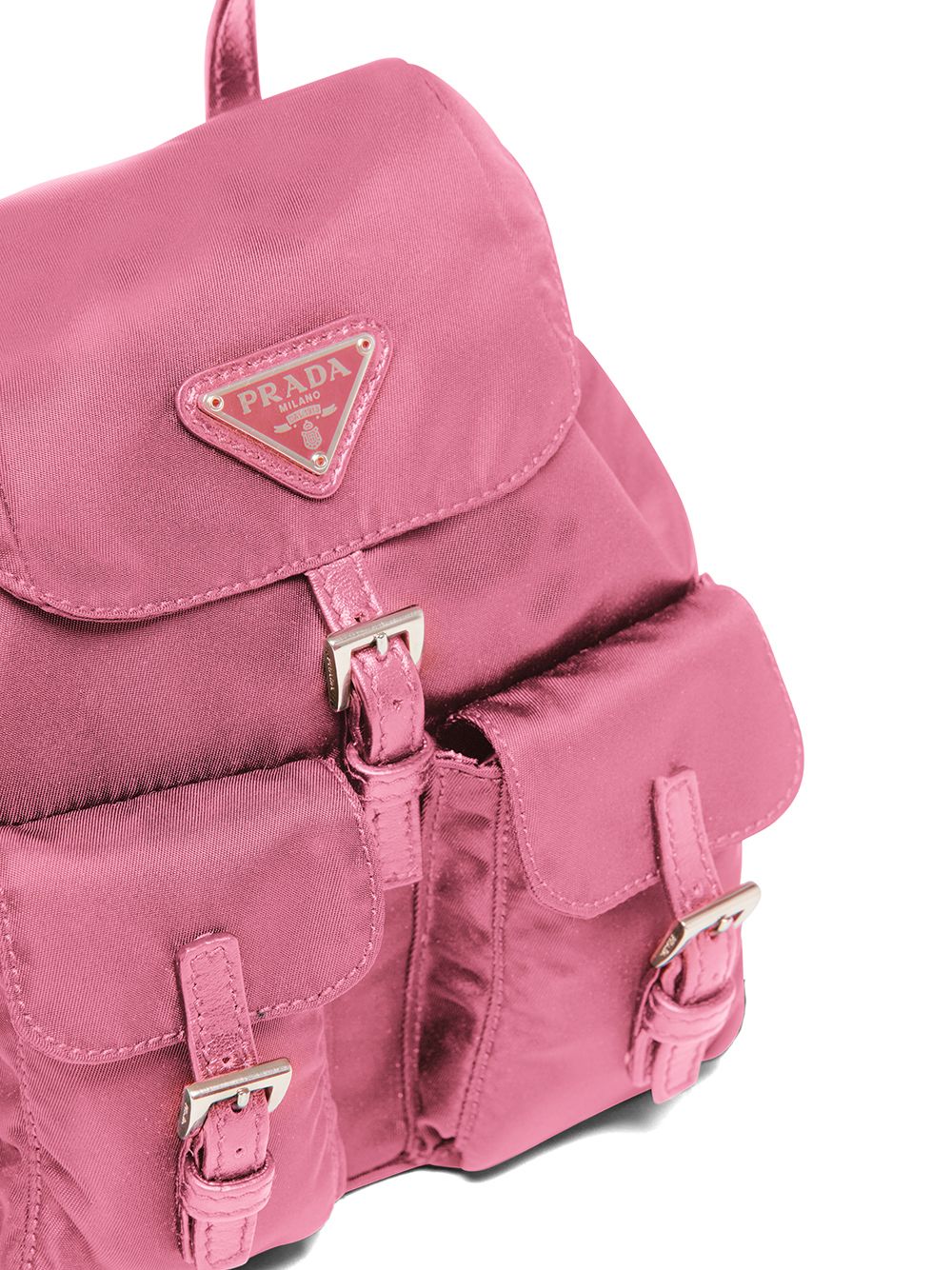 Shop pink Prada mini logo plaque backpack with Express Delivery - Farfetch