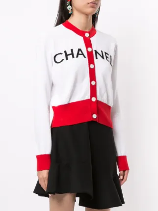 chanel red and white cardigan