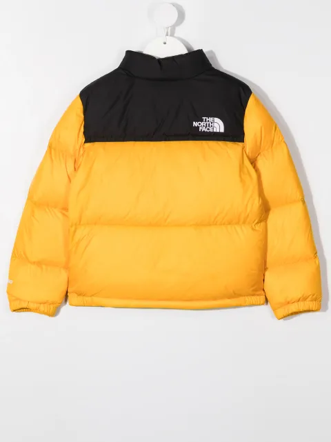 yellow north face puffer jacket