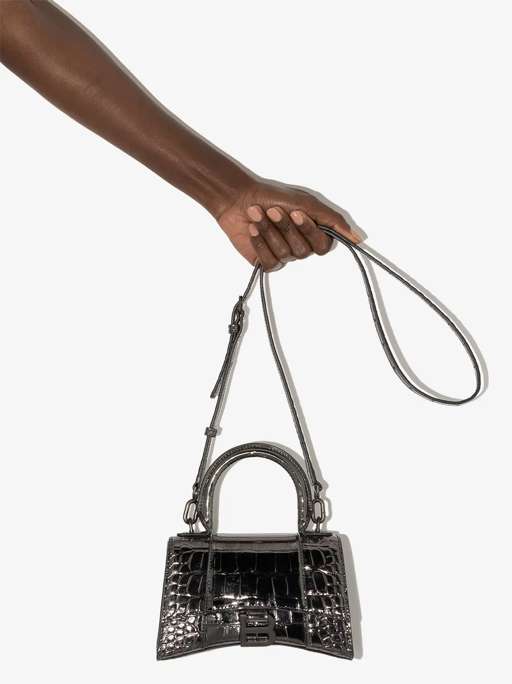 фото Balenciaga мини-сумка xs hourglass с тиснением под кожу крокодила