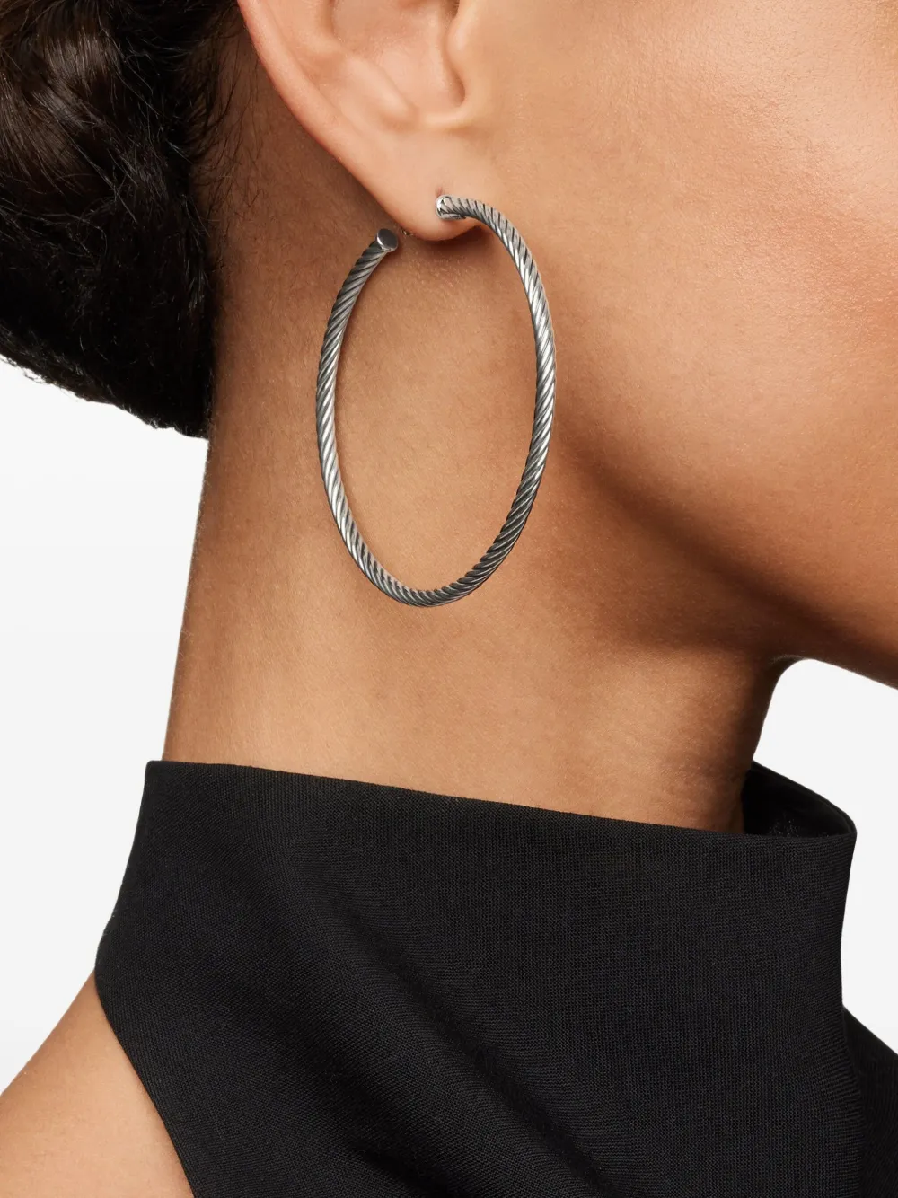 Sterling Silver Sculpted Cable Hoop Earrings