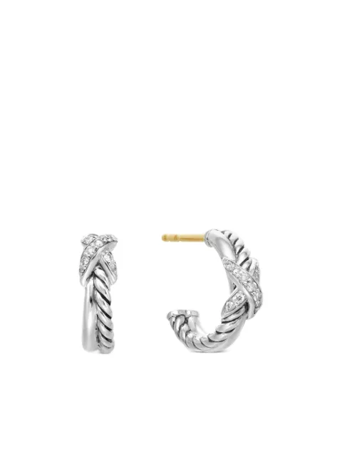 David Yurman arracadas Petite X en plata de ley con diamantes de 12.6mm
