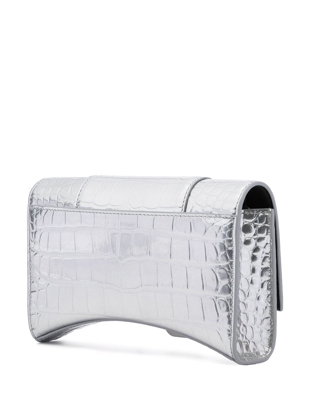 Shop Balenciaga Hourglass Crocodile-embossed Wallet-on-chain In Silver