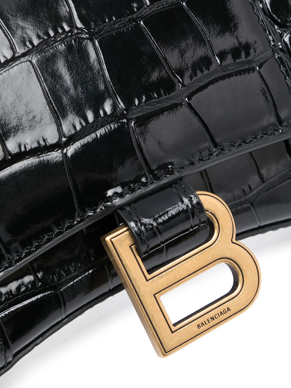 Shop Balenciaga Hourglass Crocodile-embossed Wallet-on-chain In Black