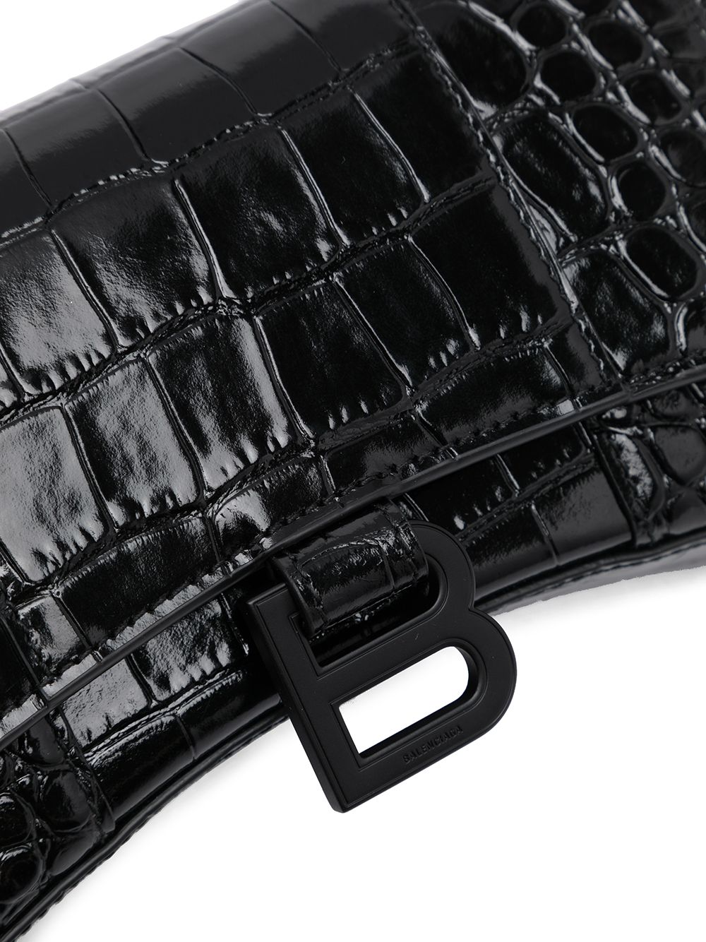 Balenciaga Hourglass crocodile-effect Chain Wallet - Black