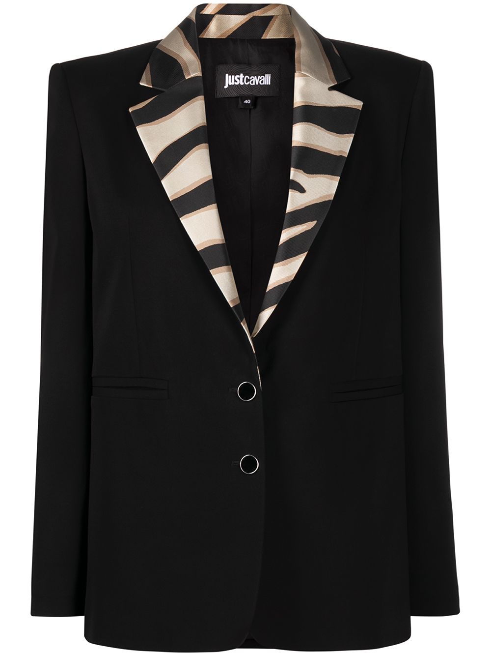 Just Cavalli Contrast-lapel Fitted Blazer In Black