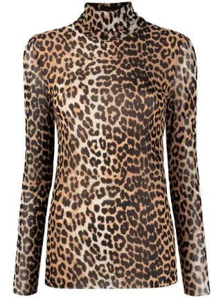 GANNI leopard-print rollneck jumper 