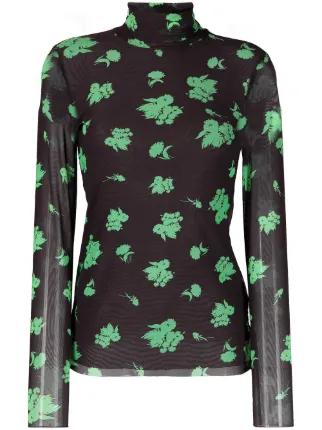 GANNI floral-print Sheer Turtleneck 