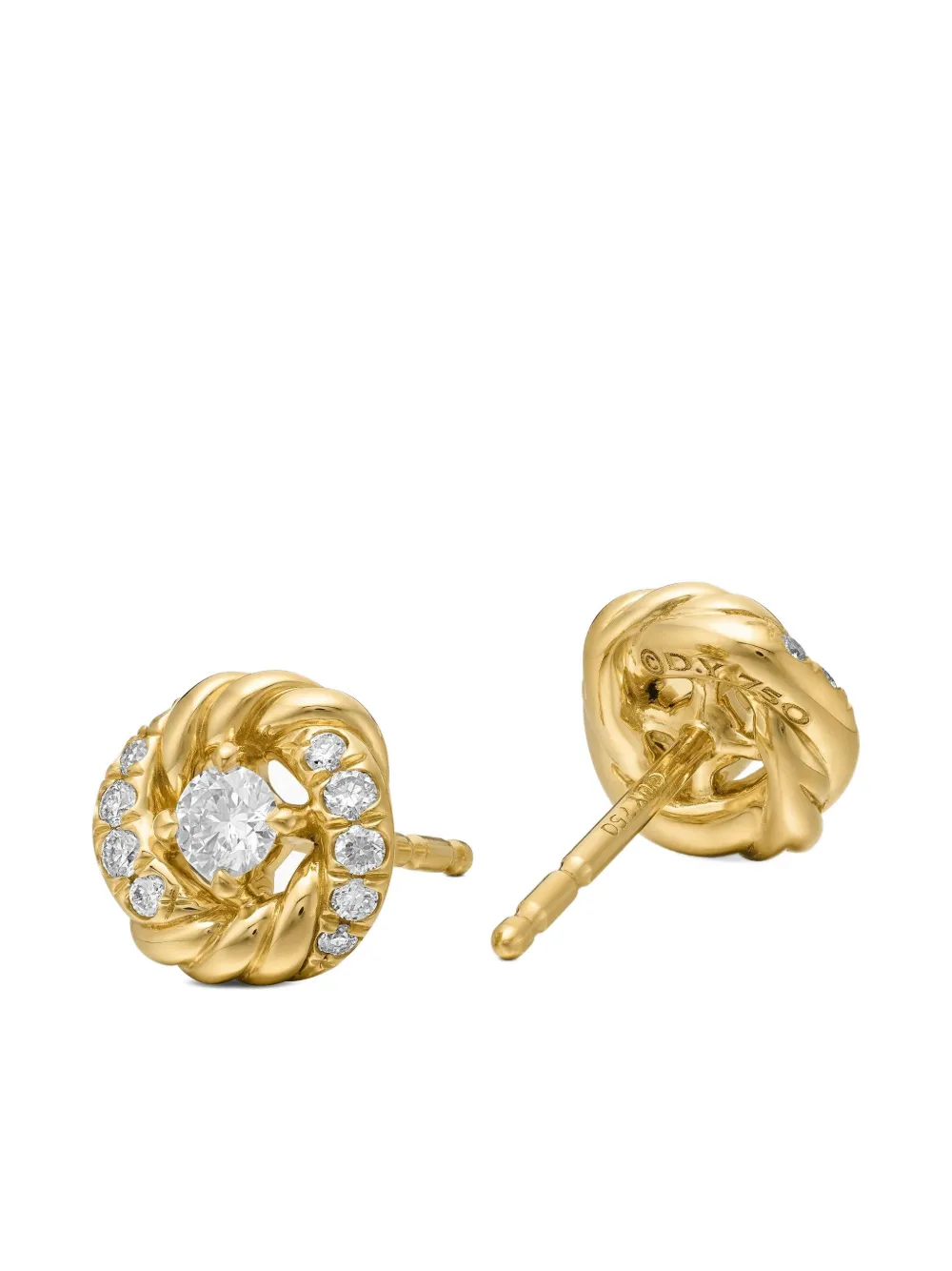 David Yurman 18kt Yellow Petite Infinity Diamond Stud Earrings (7.8mm) in Gold, view 4
