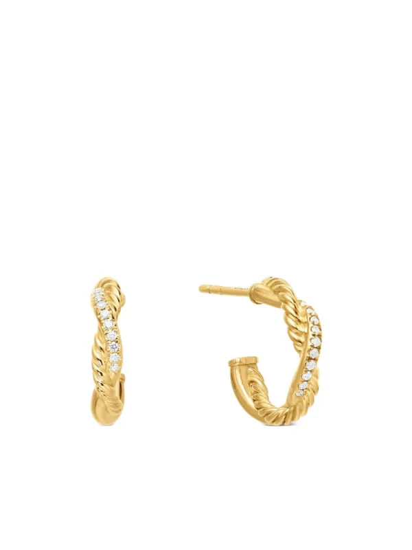 David Yurman 18kt Yellow Gold Petite Infinity Diamond Huggie Hoop Earrings (3mm)