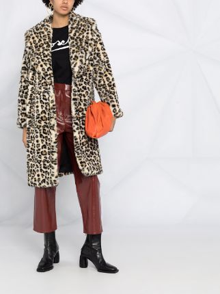 leopard print single-breasted overcoat展示图