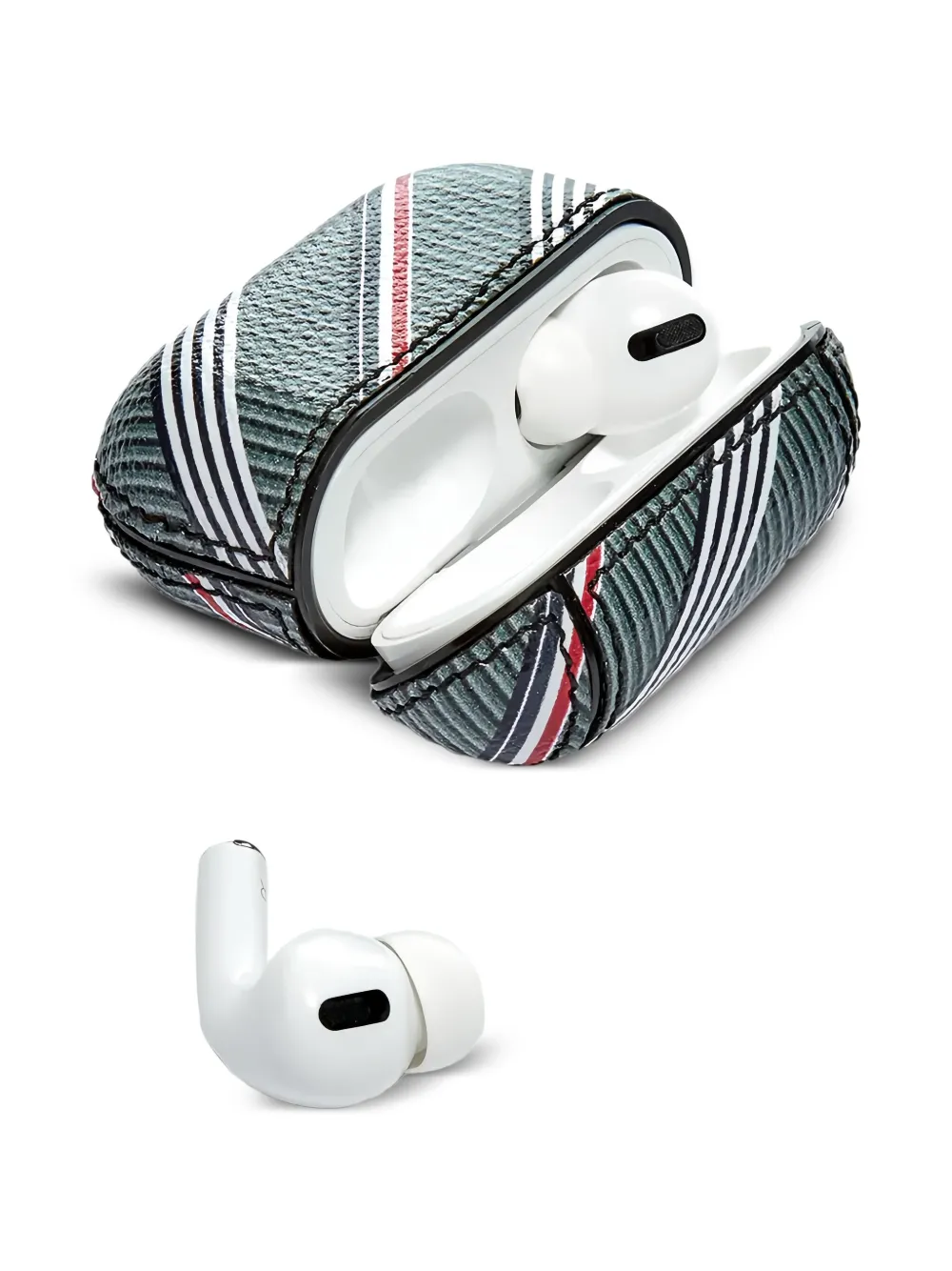  Thom Browne Gestreifte Airpods Hülle   Grün 