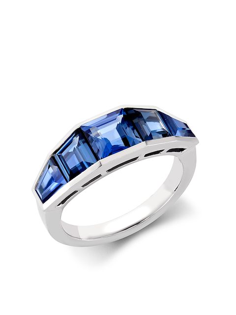 Pragnell 18kt white gold carre cut sapphire ring