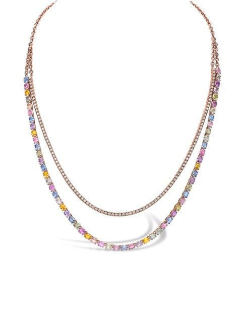 Pragnell 18kt rose gold Rainbow Fancy sapphire and diamond two-row necklace