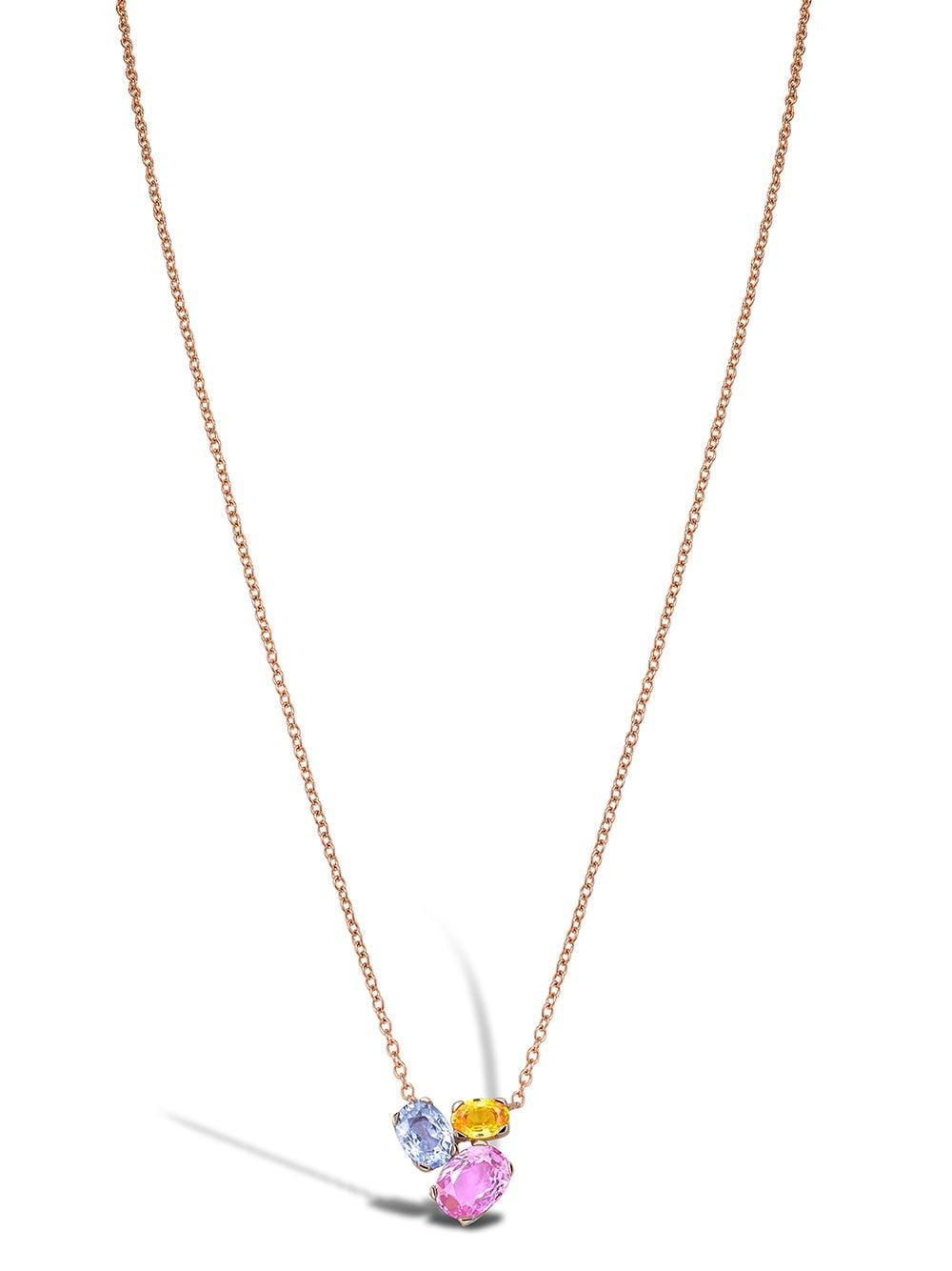 Shop Pragnell 18kt Rose Gold Rainbow Fancy Sapphire Three-stone Pendant Necklace In Pink