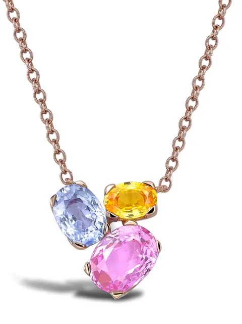 Pragnell 18kt rose gold Rainbow Fancy sapphire three-stone pendant necklace