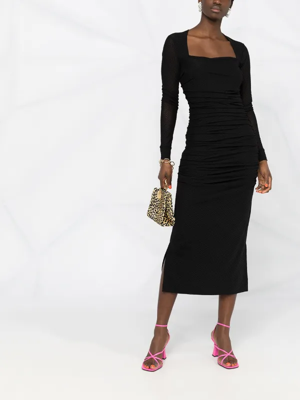 square neck ruched midi dress