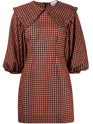 GANNI Seersucker Check Mini Dress Farfetch